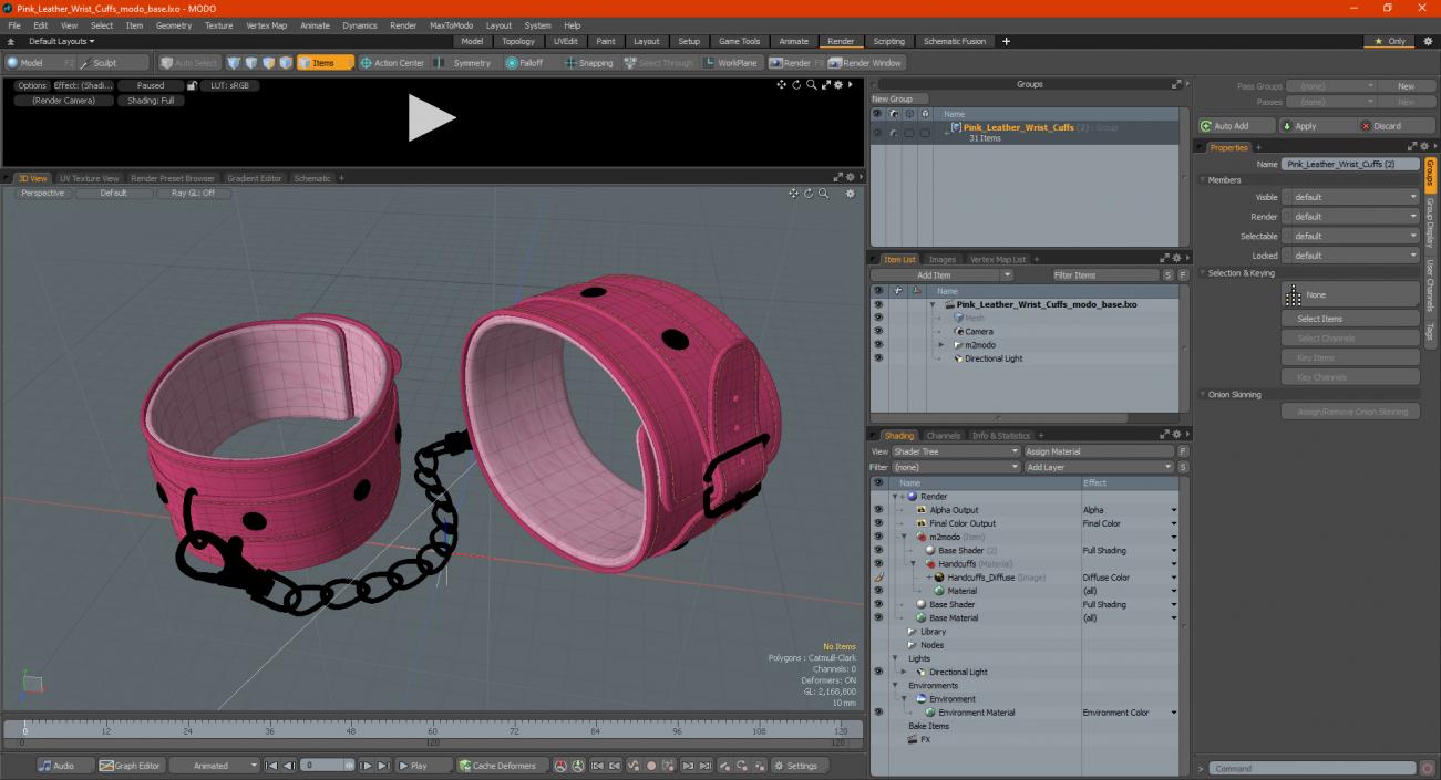 Pink Leather Wrist Cuffs 3D model