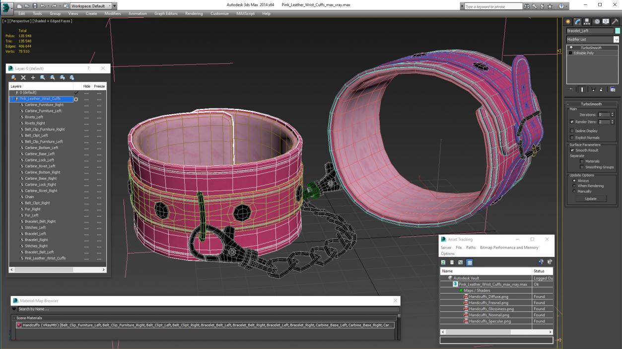 Pink Leather Wrist Cuffs 3D model