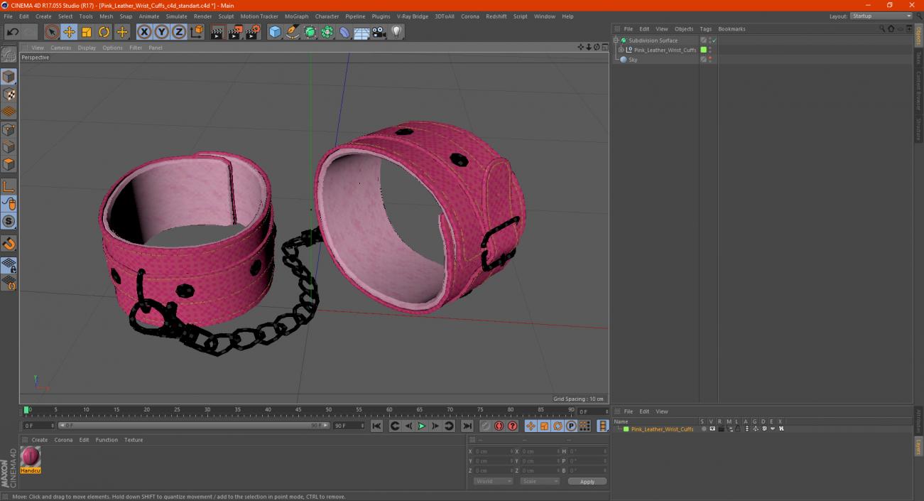 Pink Leather Wrist Cuffs 3D model