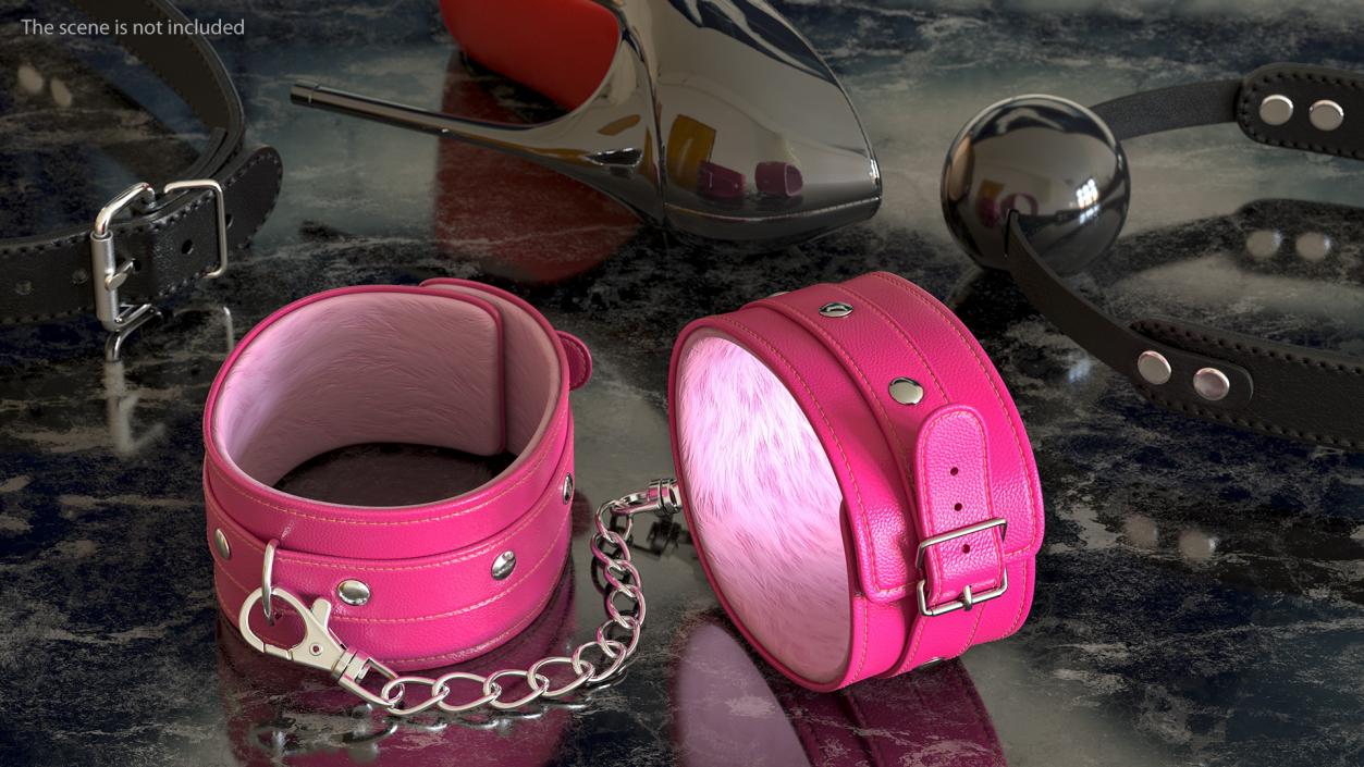 Pink Leather Wrist Cuffs 3D model