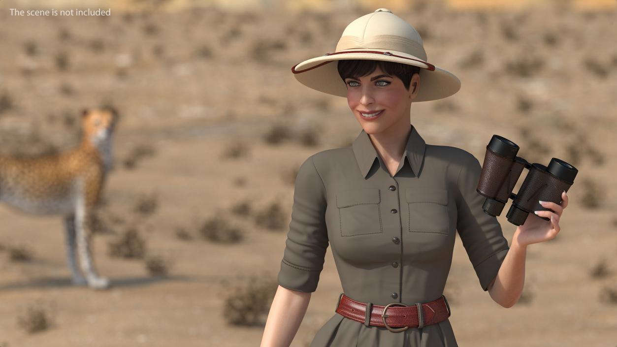 3D Women in Safari Costume with Binocular model