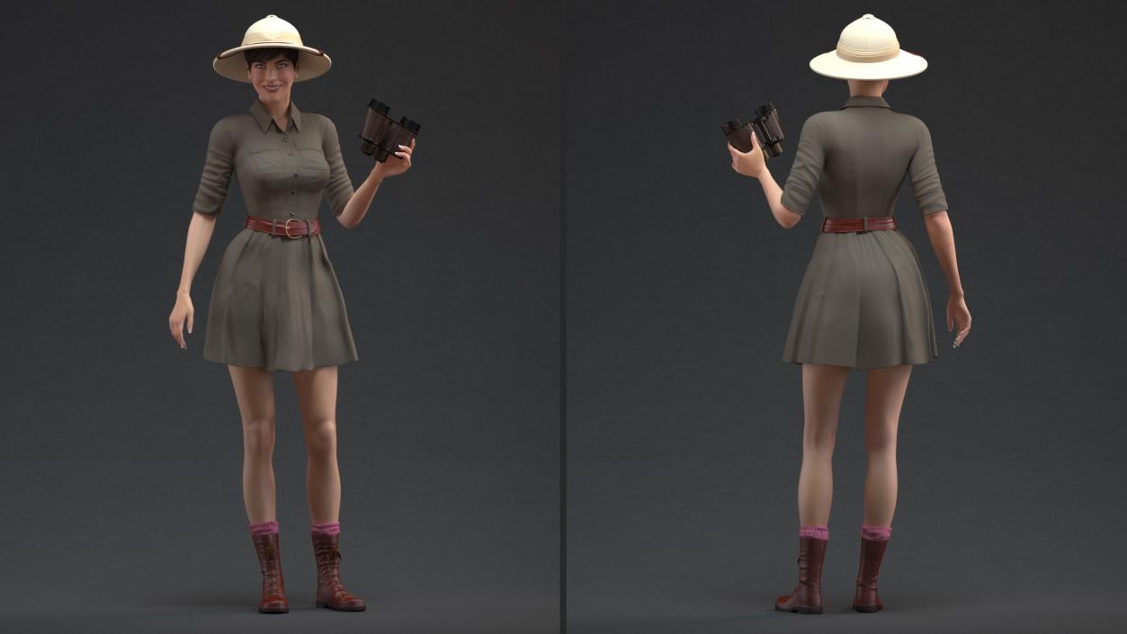 3D Women in Safari Costume with Binocular model