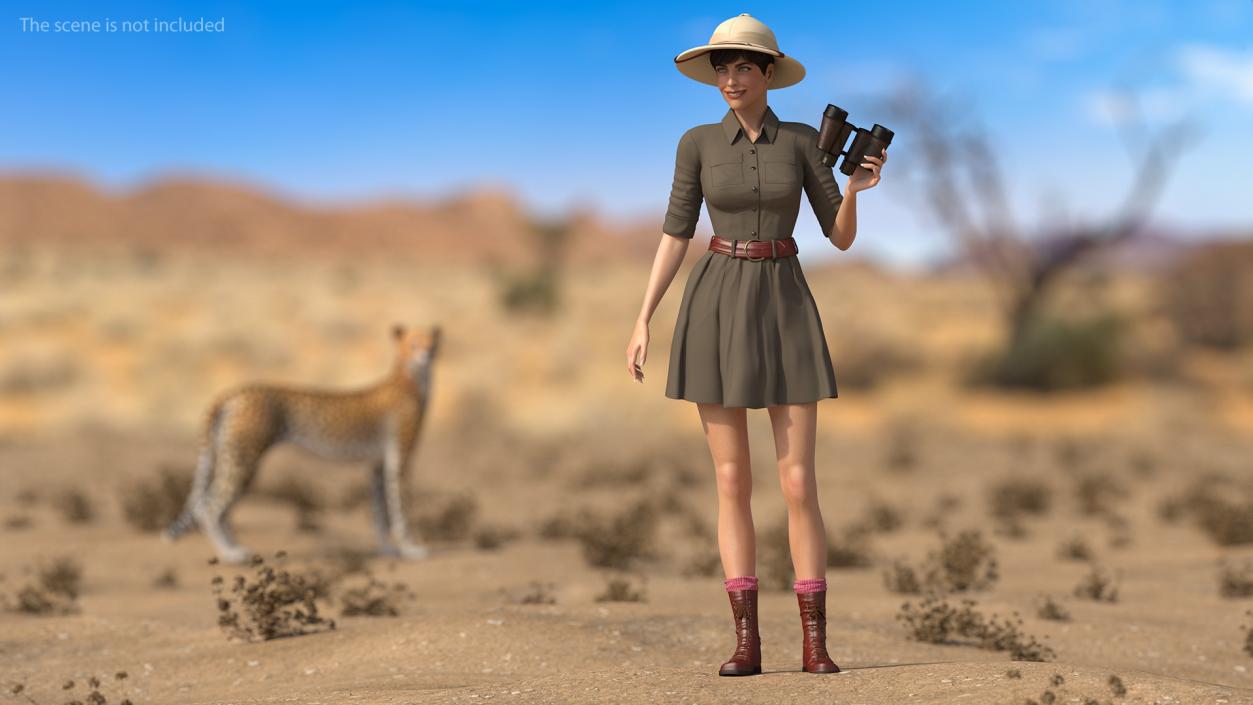 3D Women in Safari Costume with Binocular model