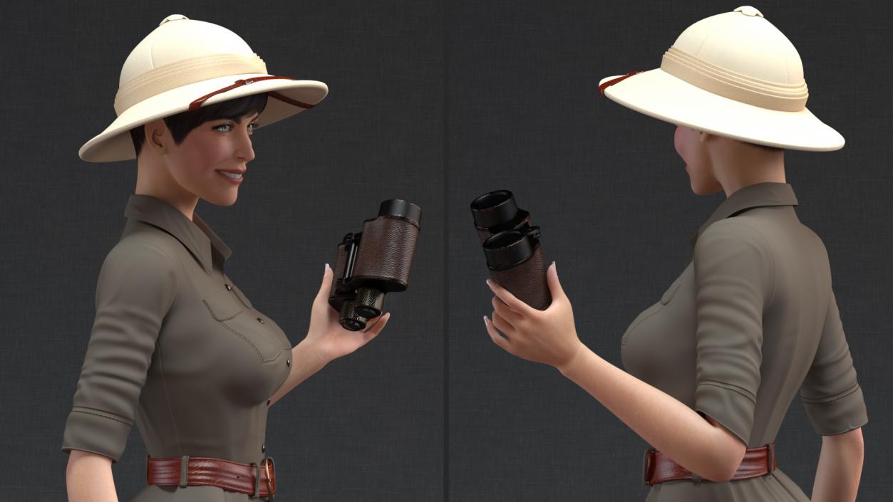 3D Women in Safari Costume with Binocular model