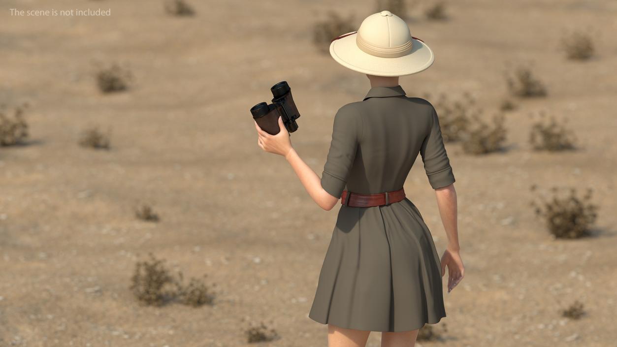 3D Women in Safari Costume with Binocular model