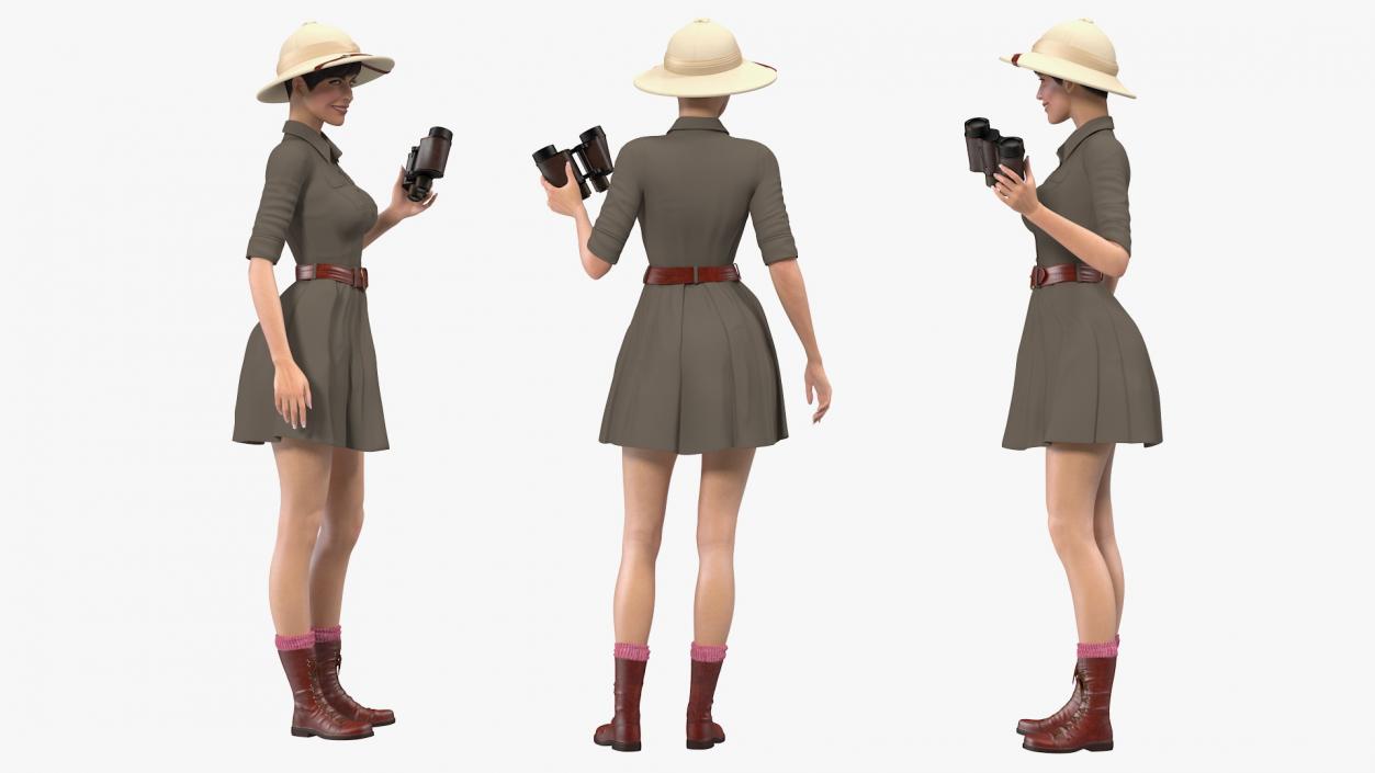 3D Women in Safari Costume with Binocular model