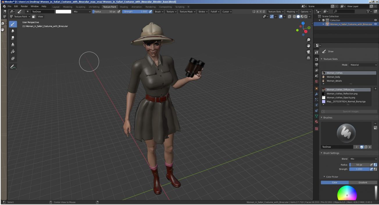 3D Women in Safari Costume with Binocular model