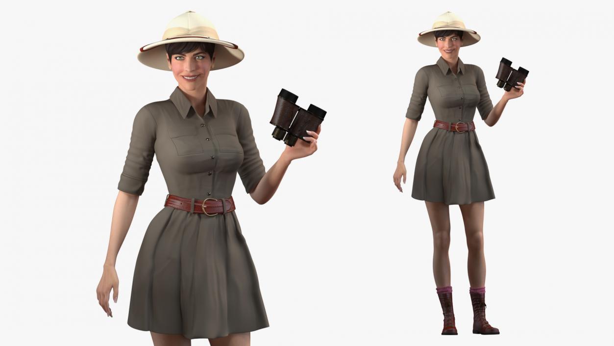 3D Women in Safari Costume with Binocular model