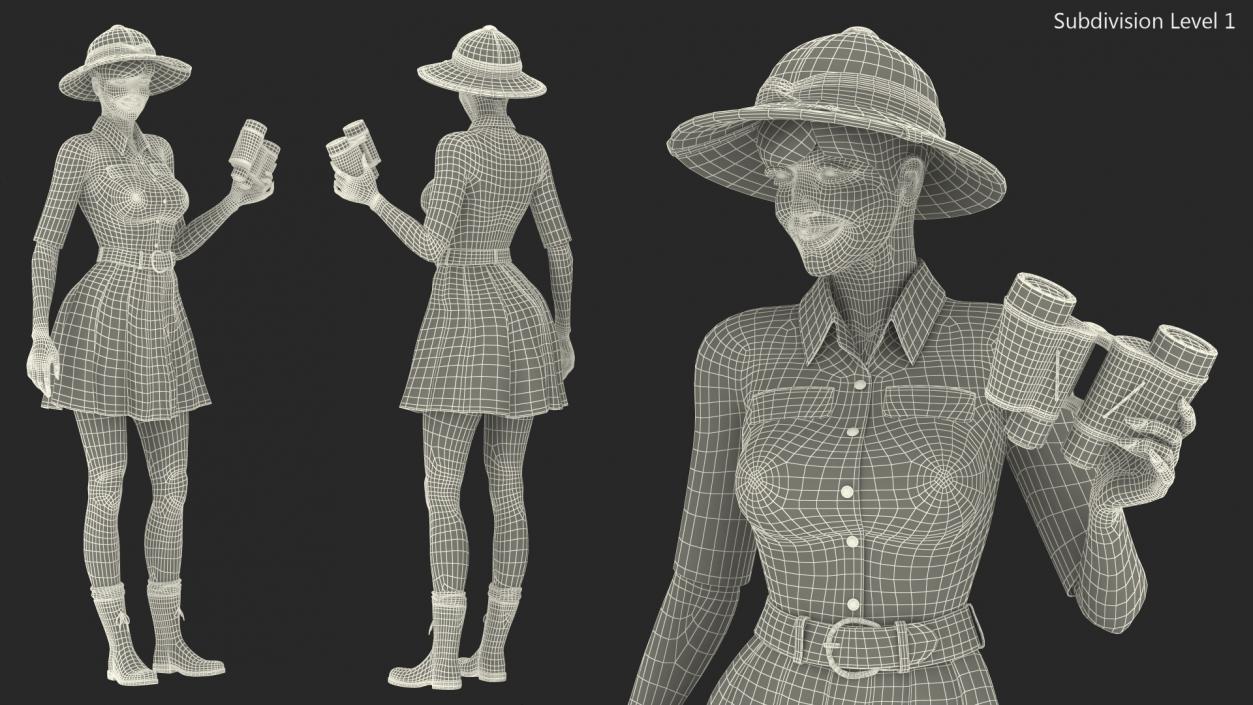 3D Women in Safari Costume with Binocular model