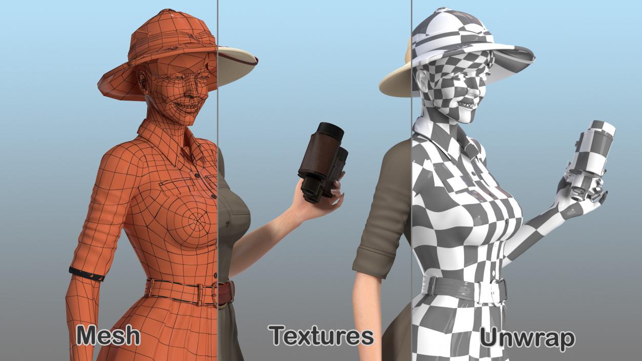 3D Women in Safari Costume with Binocular model