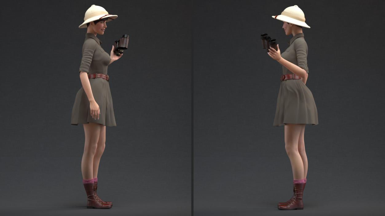 3D Women in Safari Costume with Binocular model