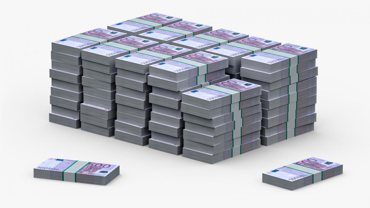 3D Stacked 500 Euro Currency Packs 2 model