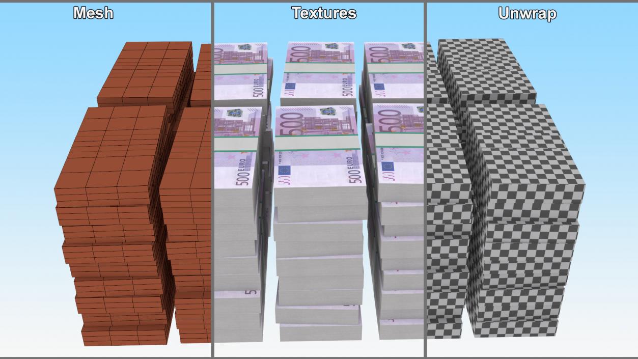 3D Stacked 500 Euro Currency Packs 2 model