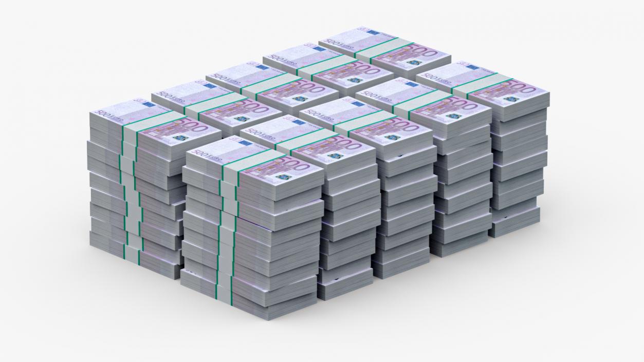 3D Stacked 500 Euro Currency Packs 2 model