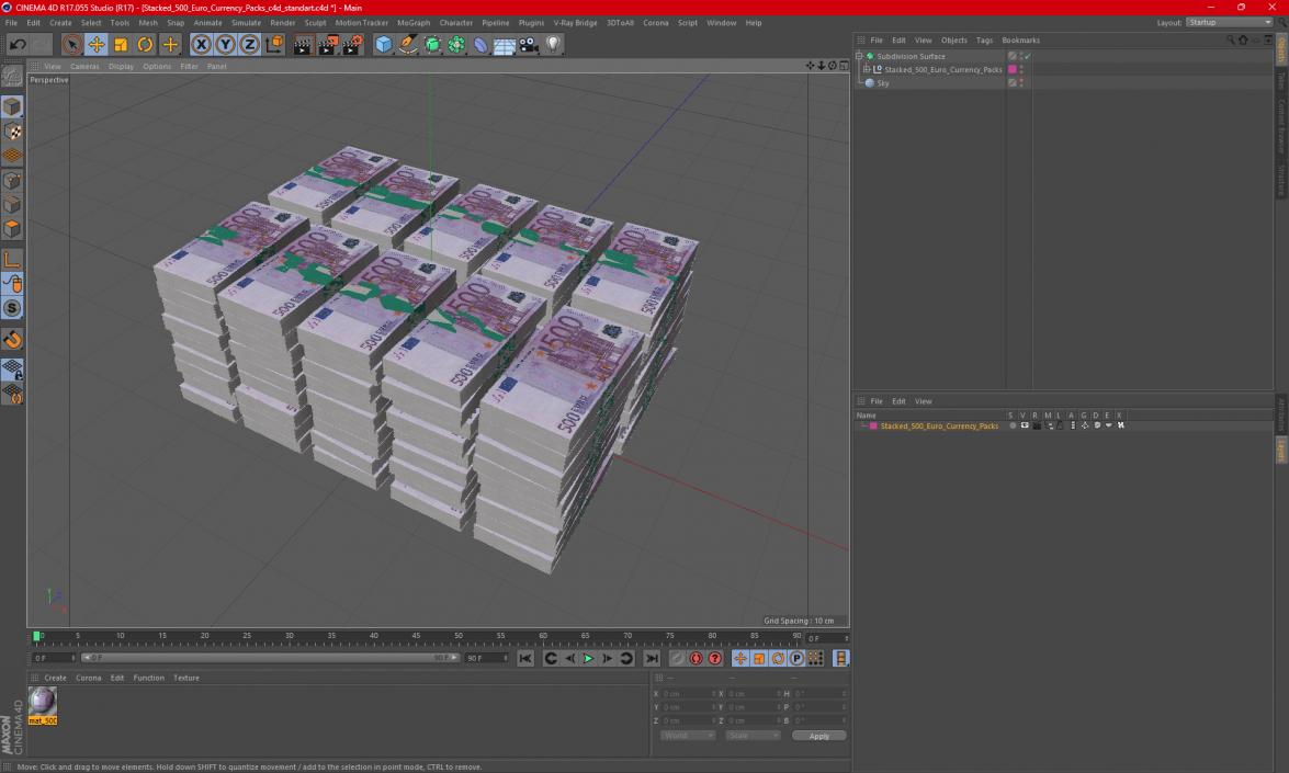 3D Stacked 500 Euro Currency Packs 2 model