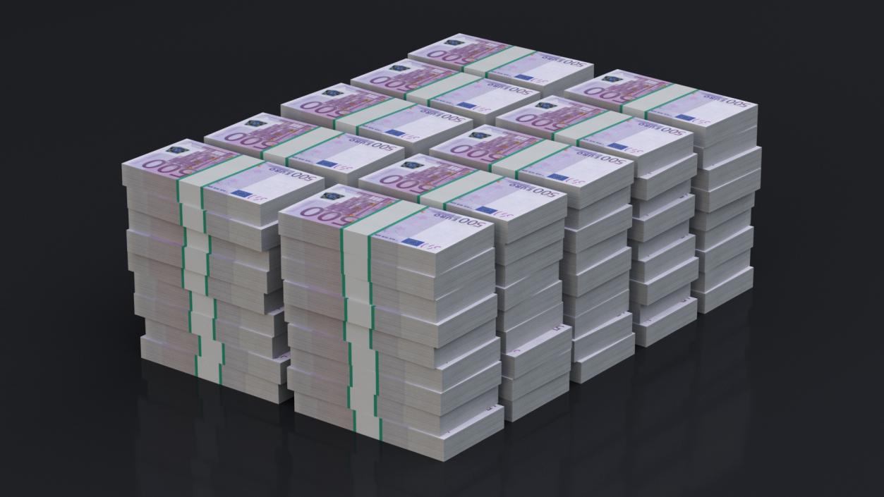 3D Stacked 500 Euro Currency Packs 2 model