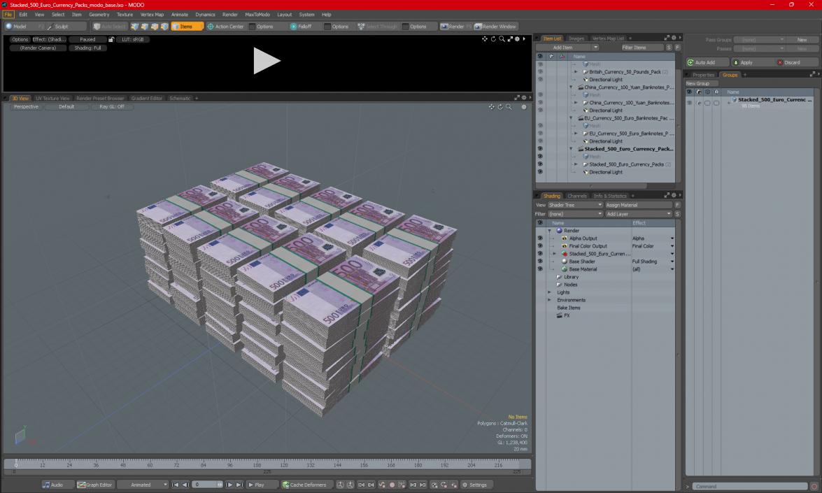 3D Stacked 500 Euro Currency Packs 2 model