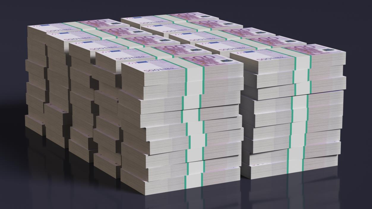 3D Stacked 500 Euro Currency Packs 2 model