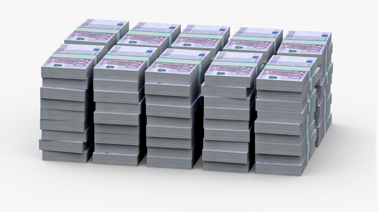 3D Stacked 500 Euro Currency Packs 2 model