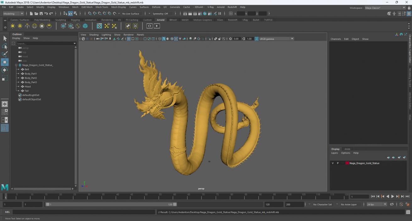 3D Naga Dragon Gold Statue model