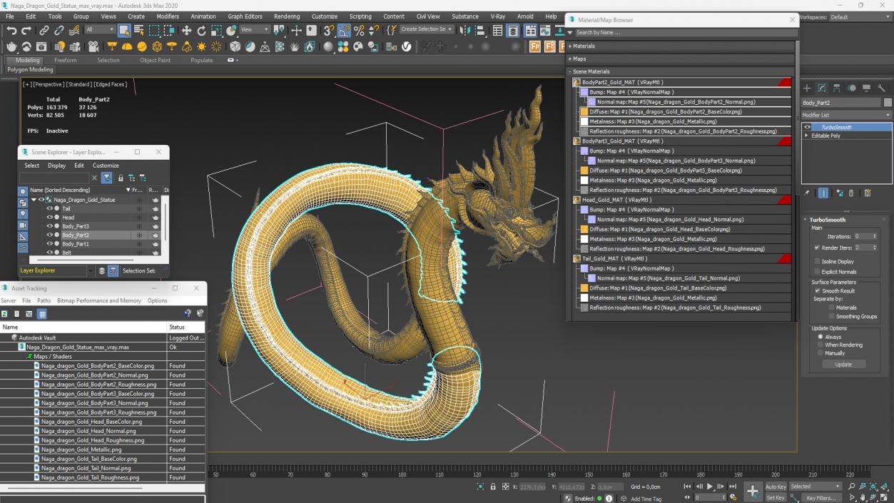 3D Naga Dragon Gold Statue model