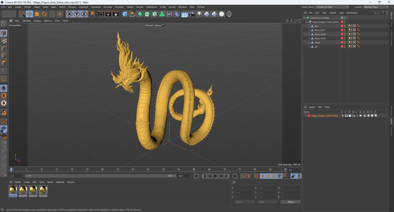 3D Naga Dragon Gold Statue model