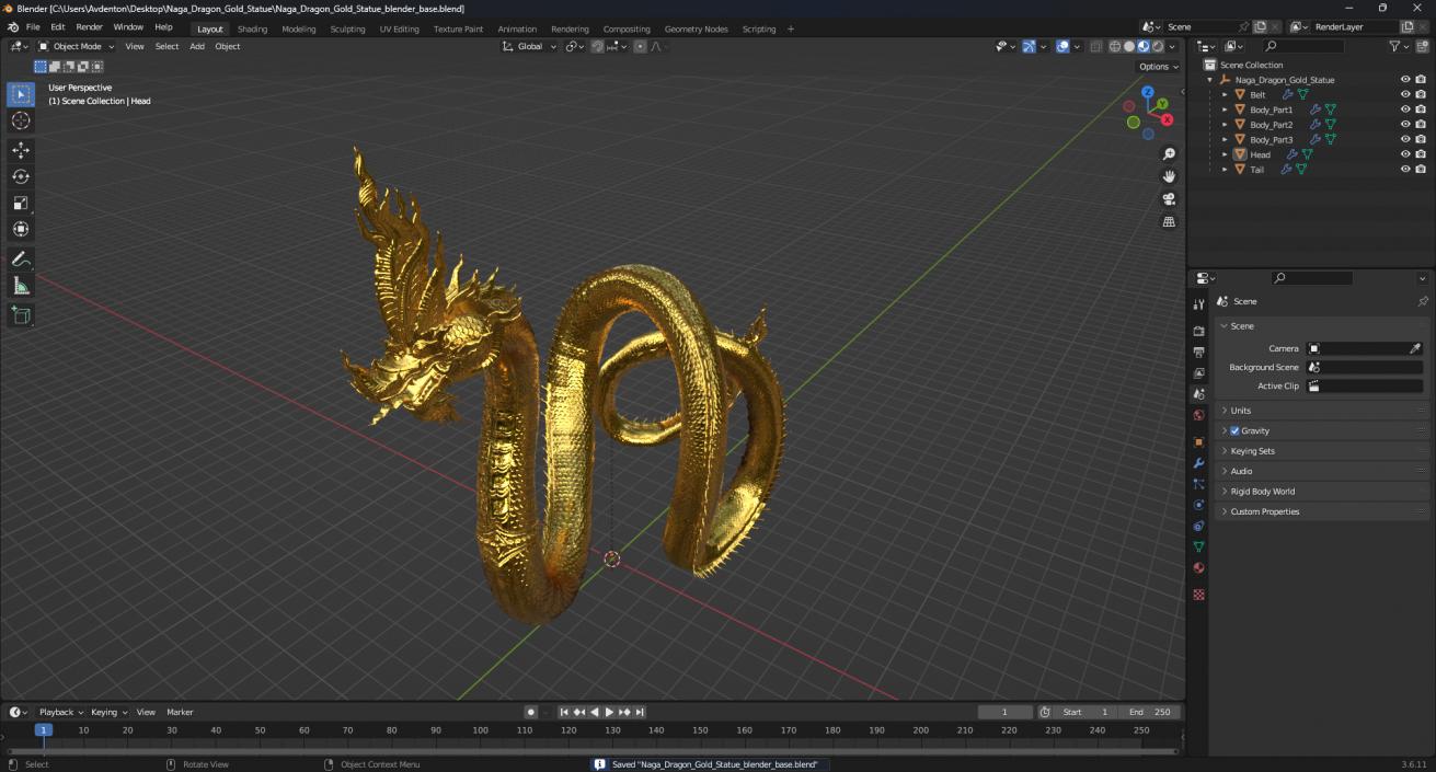 3D Naga Dragon Gold Statue model