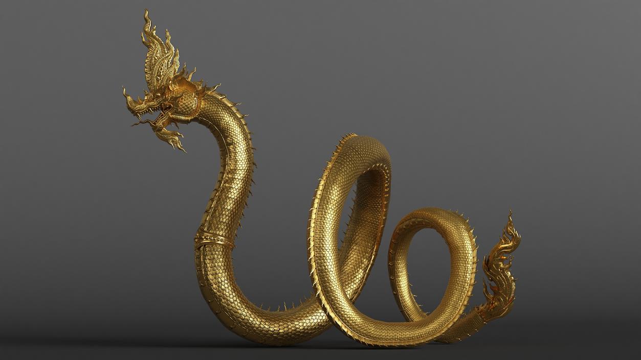 3D Naga Dragon Gold Statue model