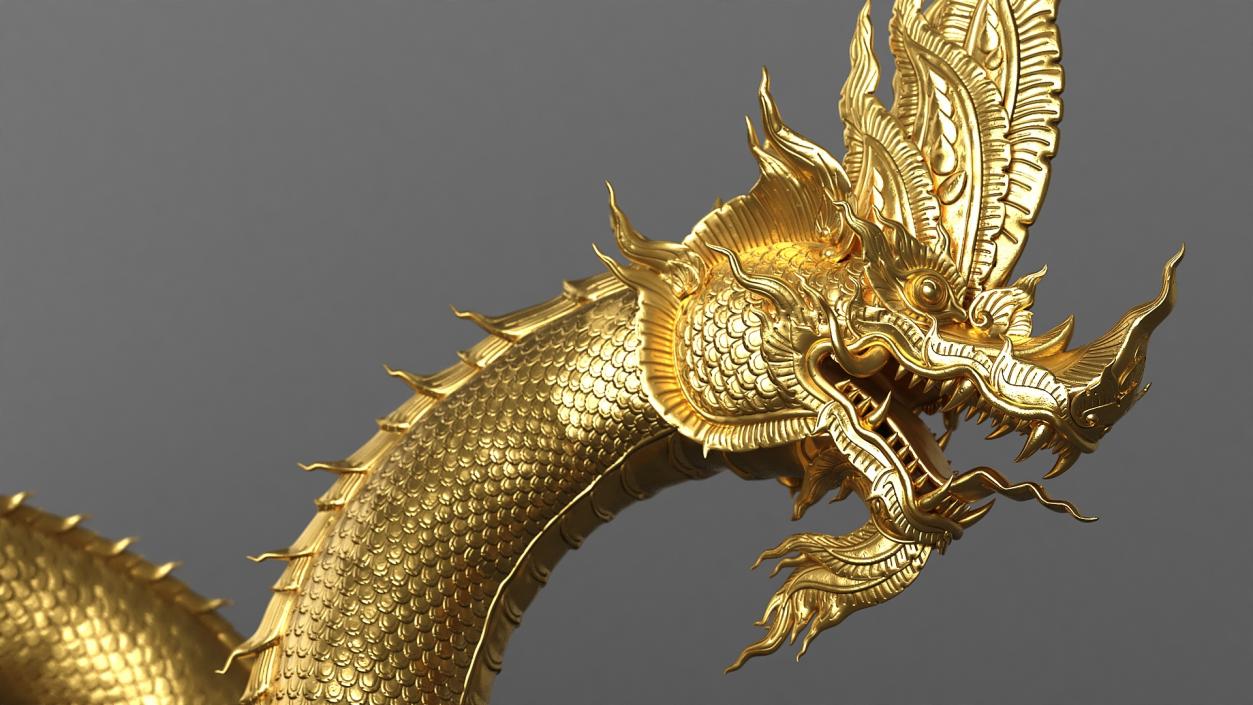 3D Naga Dragon Gold Statue model