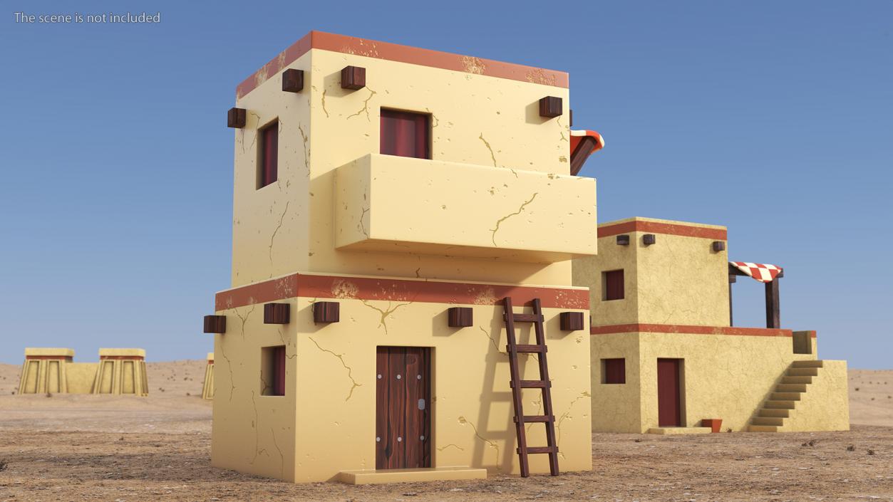 3D model Stylized Arabian House with Awning and Ladder