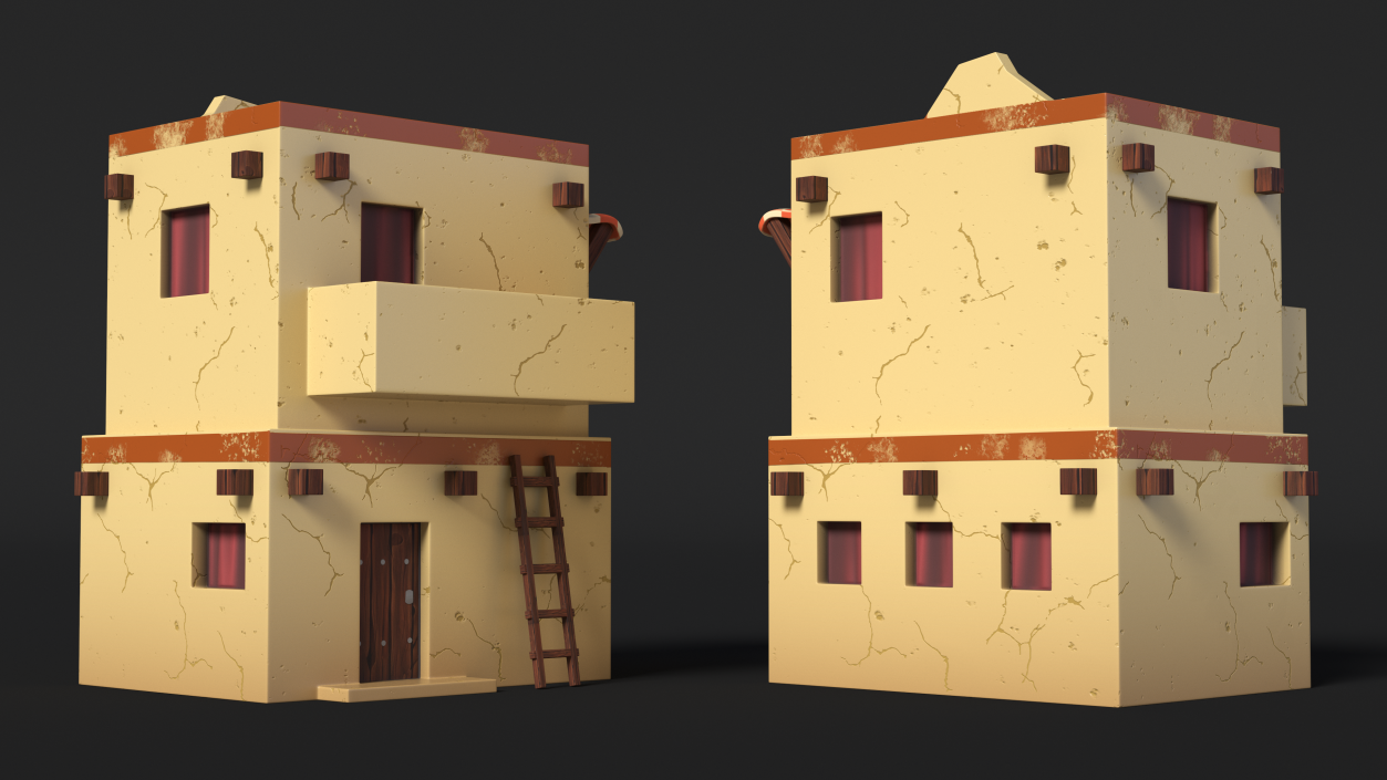 3D model Stylized Arabian House with Awning and Ladder