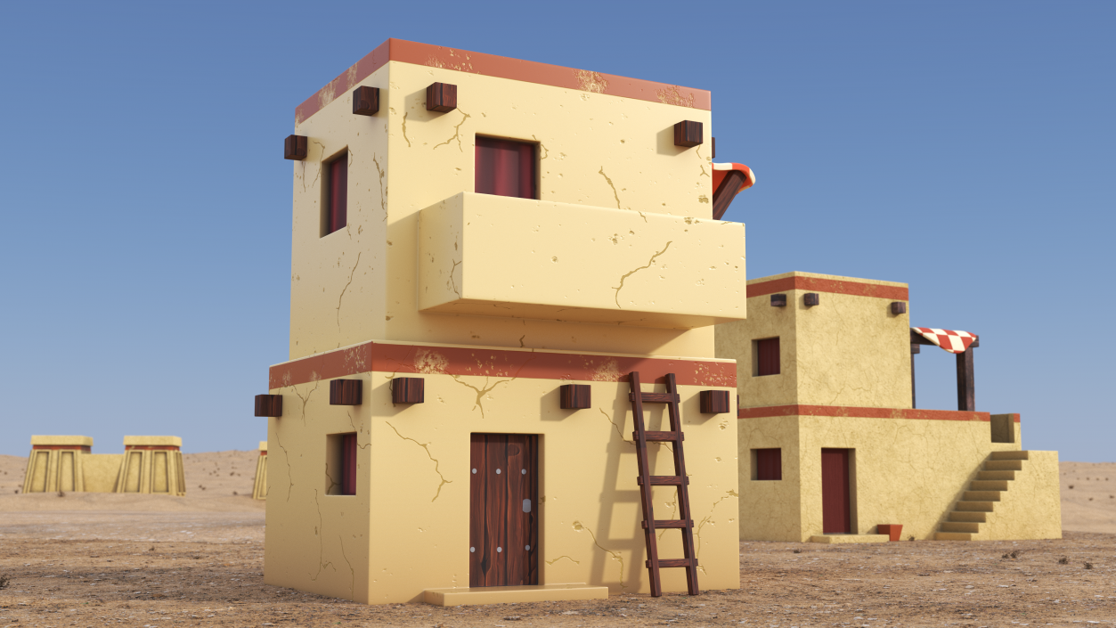 3D model Stylized Arabian House with Awning and Ladder