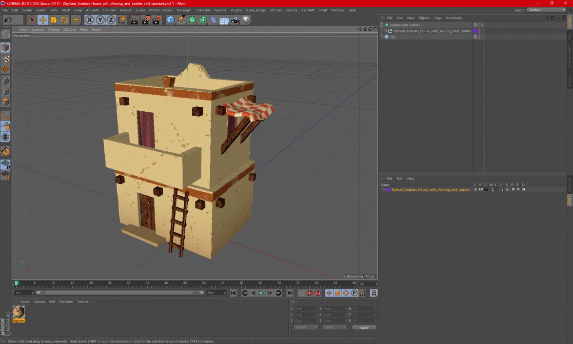 3D model Stylized Arabian House with Awning and Ladder