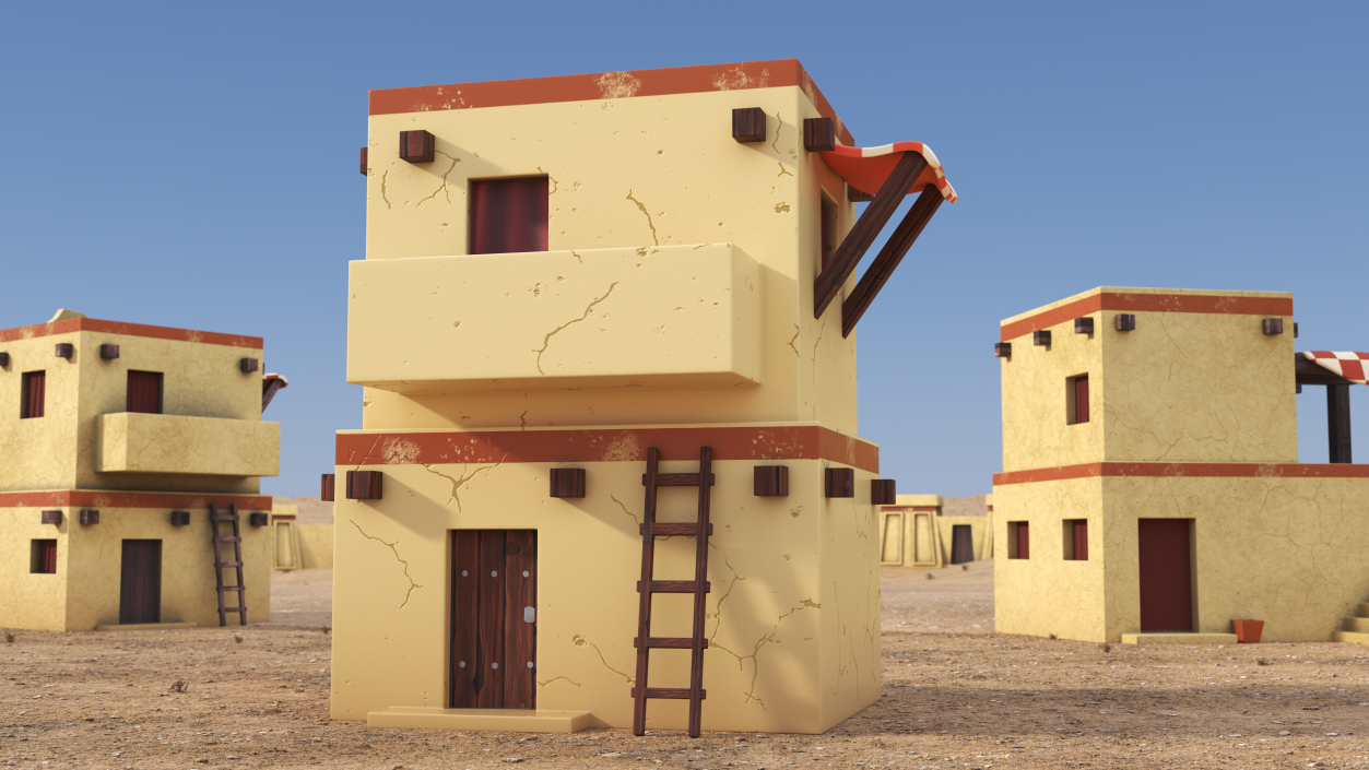 3D model Stylized Arabian House with Awning and Ladder