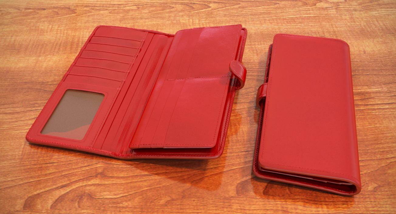 3D Women Long Wallet Red Leather Set model