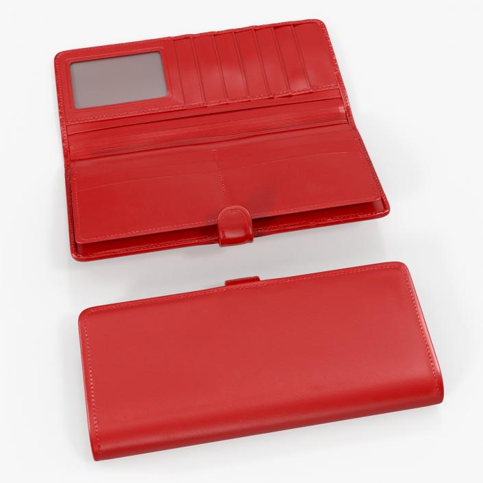 3D Women Long Wallet Red Leather Set model