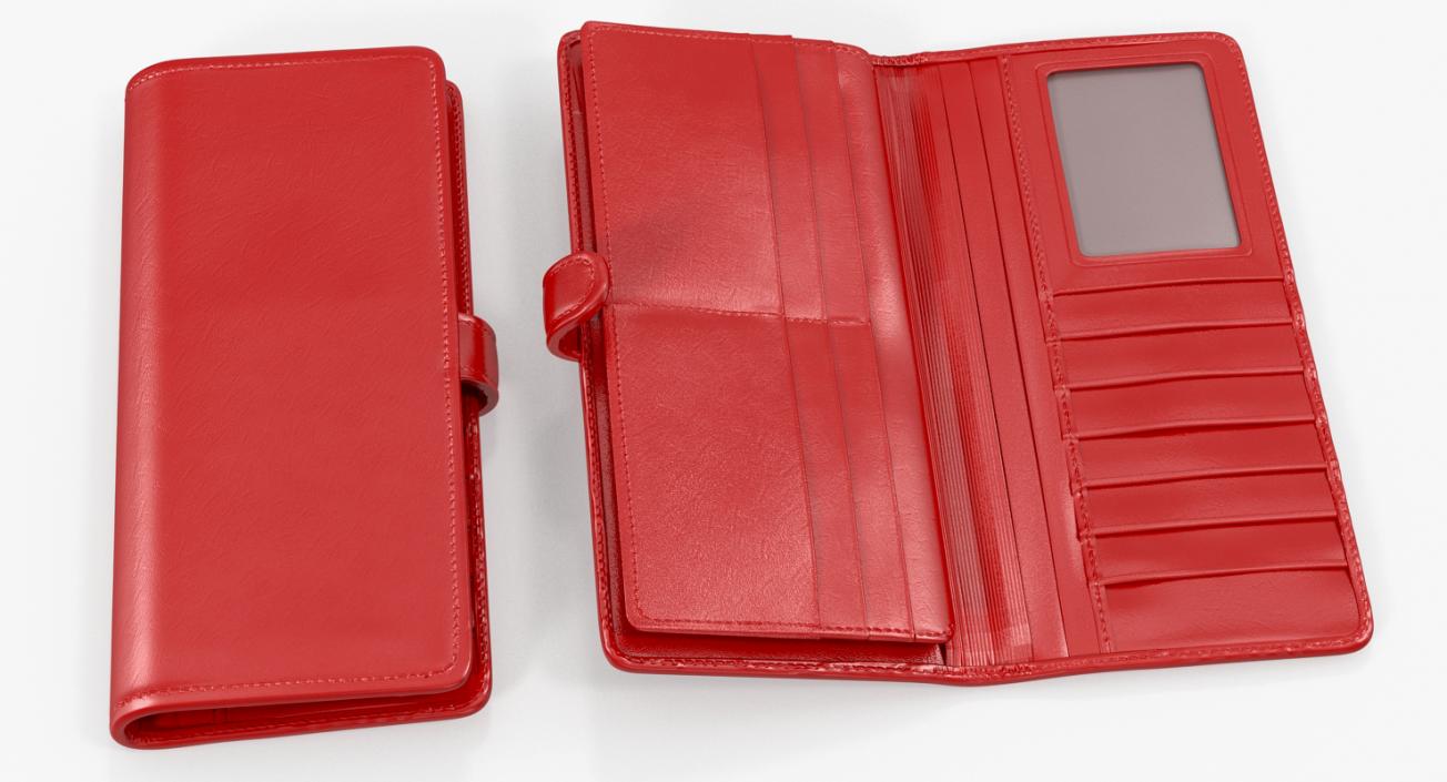 3D Women Long Wallet Red Leather Set model