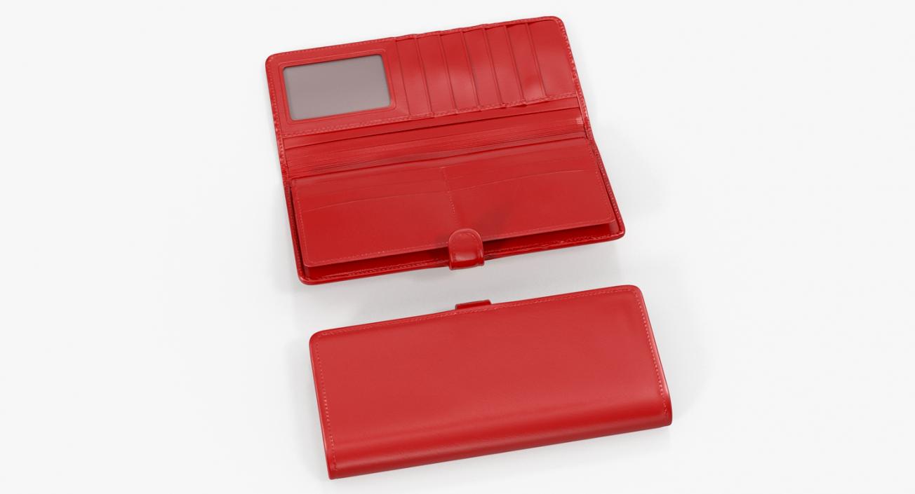 3D Women Long Wallet Red Leather Set model