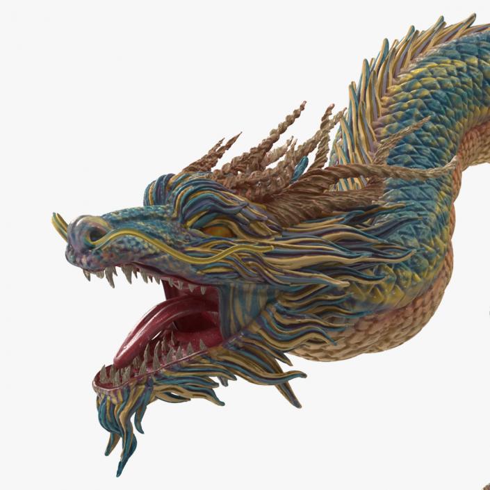 Asian Mythical Serpent Dragon Blue Rigged for Cinema 4D 2 3D