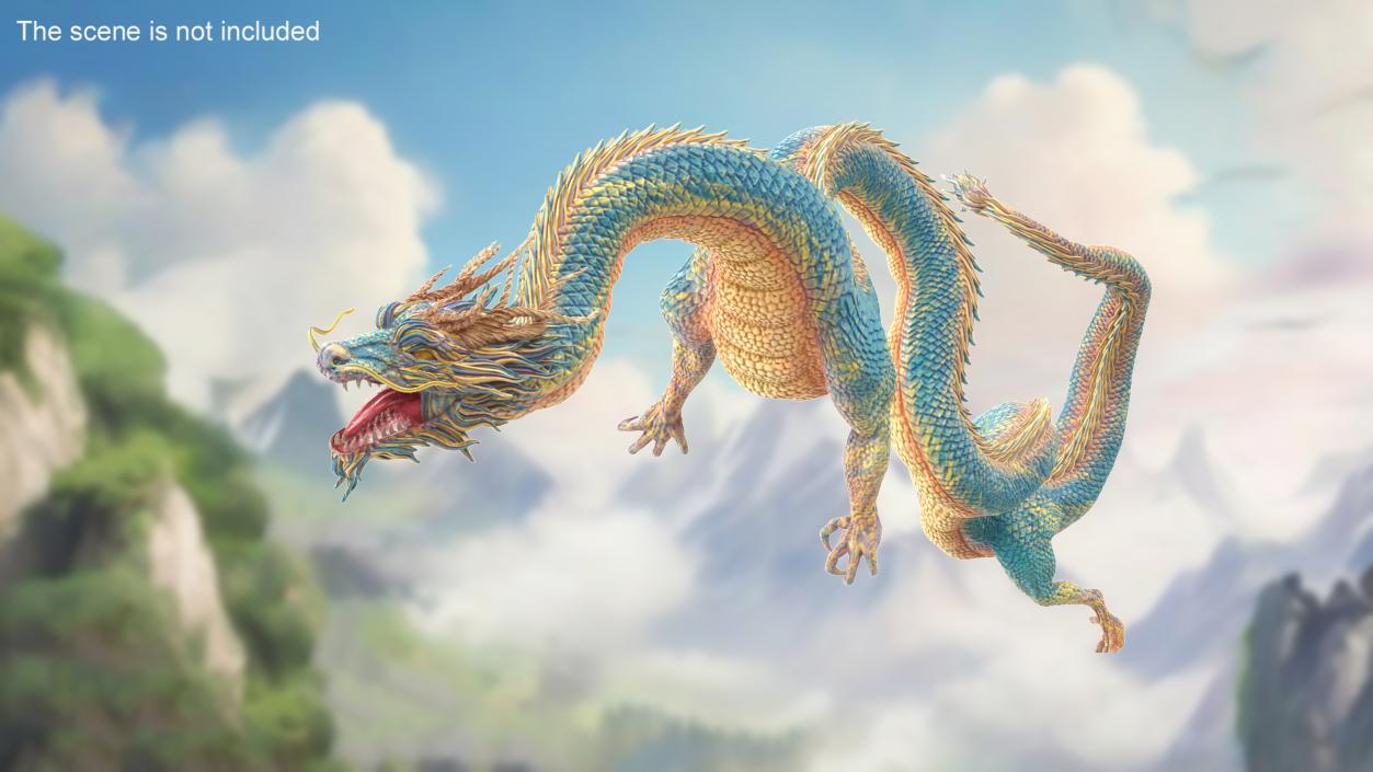 Asian Mythical Serpent Dragon Blue Rigged for Cinema 4D 2 3D