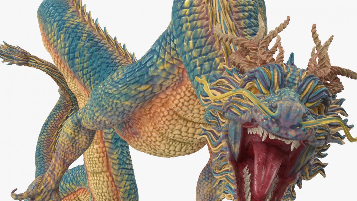 Asian Mythical Serpent Dragon Blue Rigged for Cinema 4D 2 3D