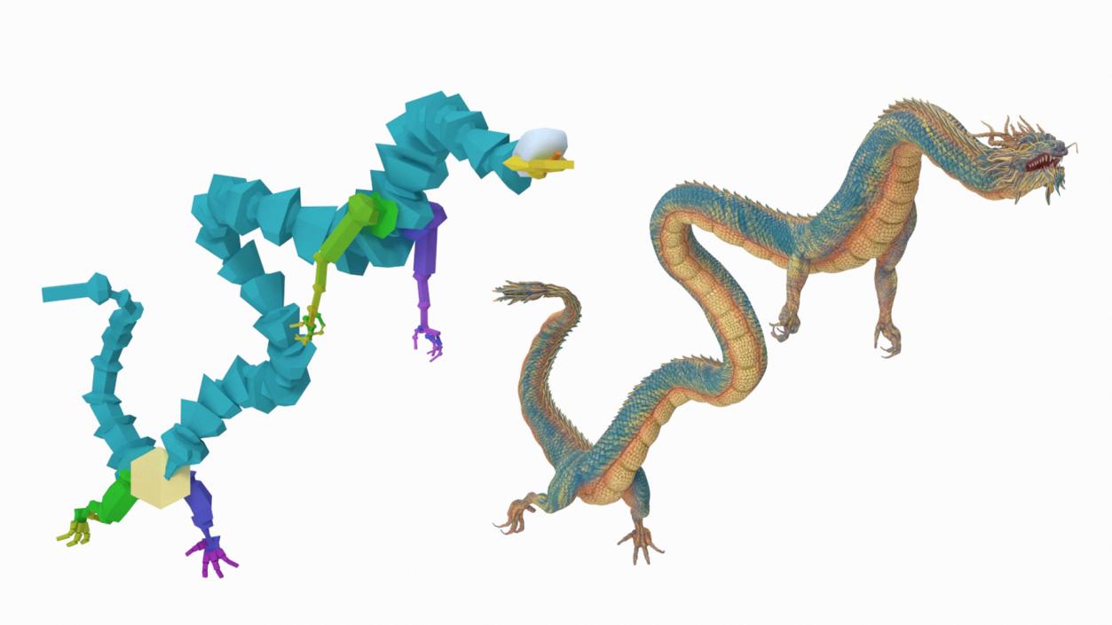 Asian Mythical Serpent Dragon Blue Rigged for Cinema 4D 2 3D