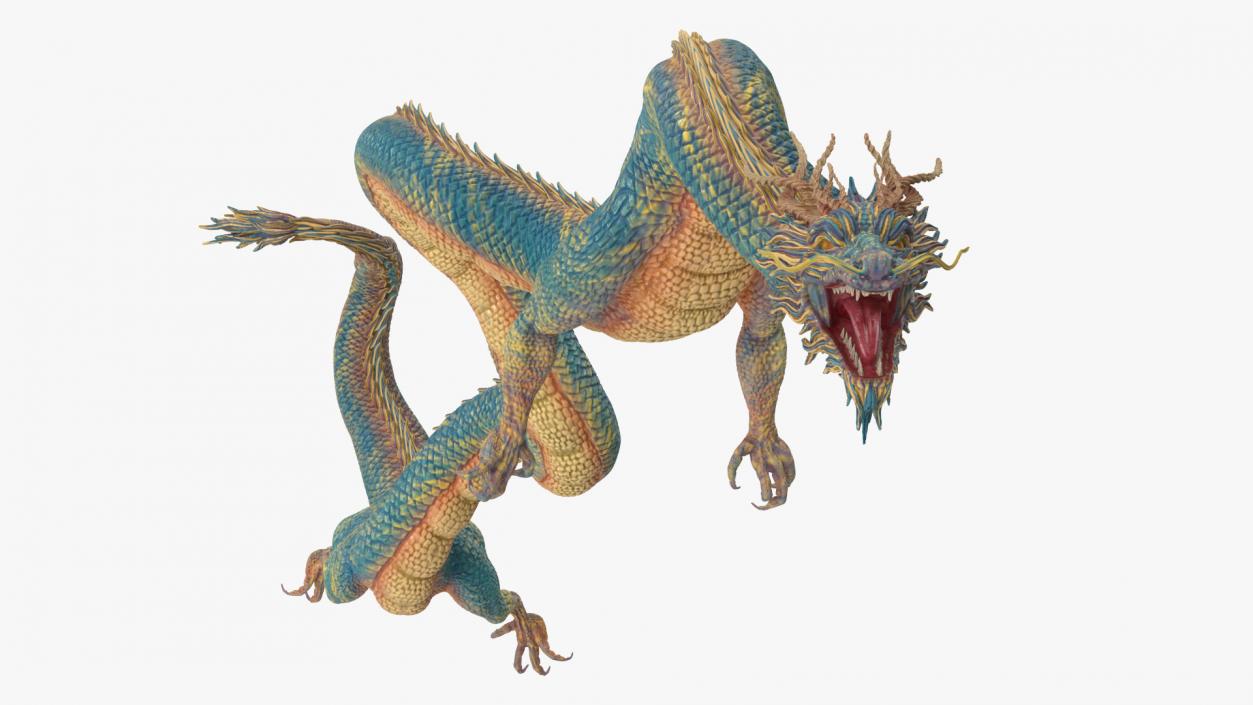 Asian Mythical Serpent Dragon Blue Rigged for Cinema 4D 2 3D