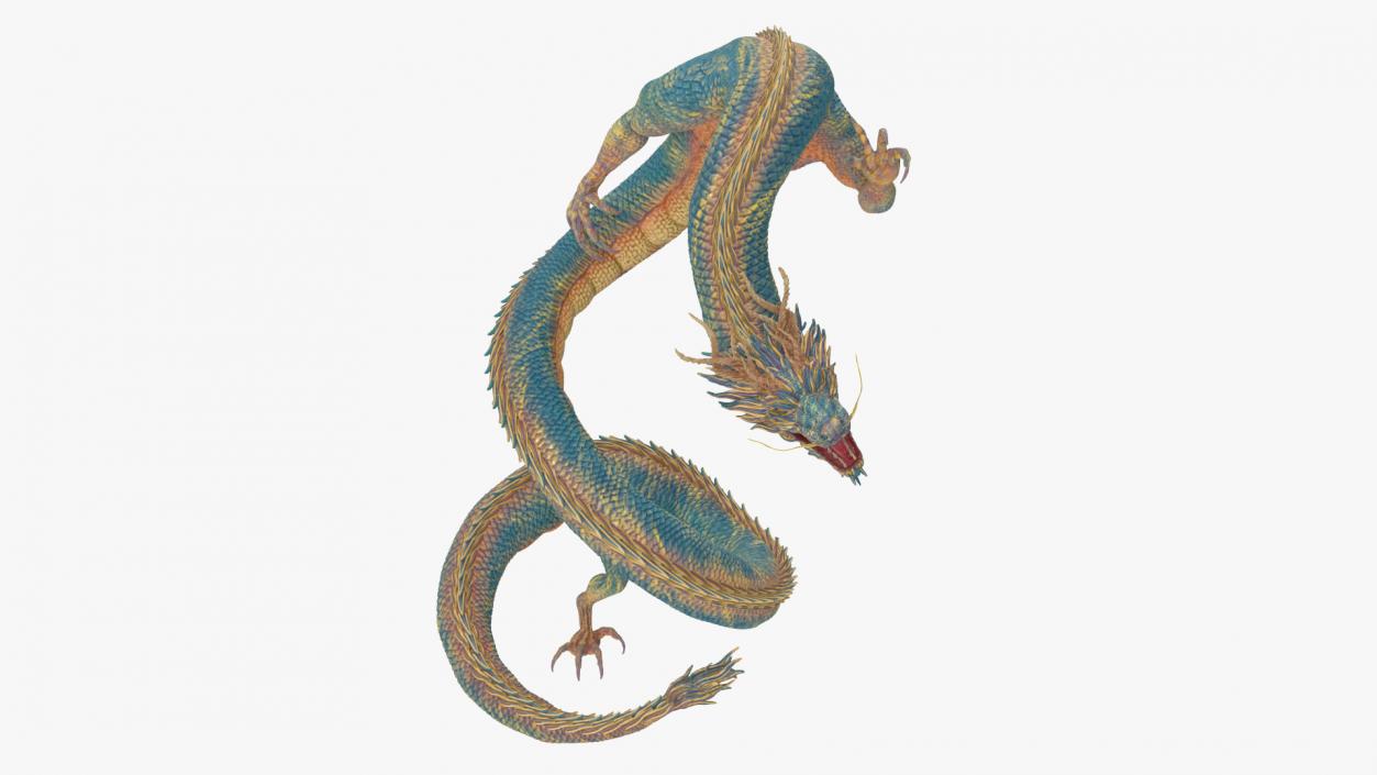 Asian Mythical Serpent Dragon Blue Rigged for Cinema 4D 2 3D