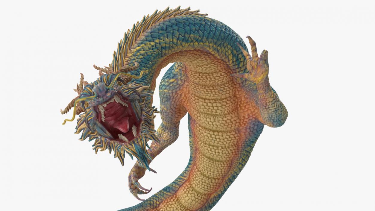 Asian Mythical Serpent Dragon Blue Rigged for Cinema 4D 2 3D