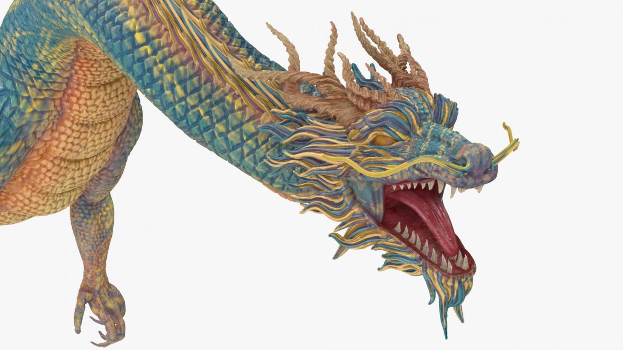 Asian Mythical Serpent Dragon Blue Rigged for Cinema 4D 2 3D