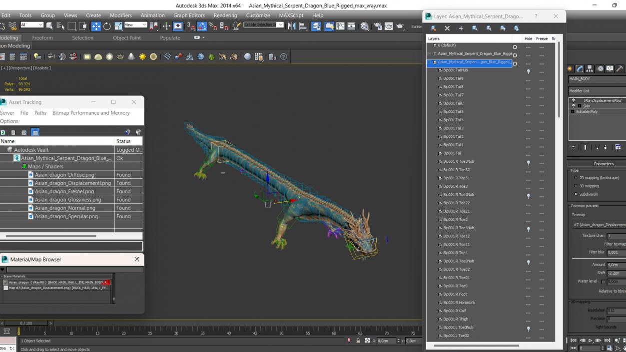 Asian Mythical Serpent Dragon Blue Rigged for Cinema 4D 2 3D