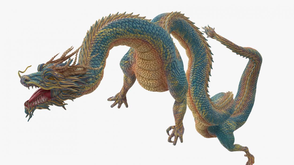 Asian Mythical Serpent Dragon Blue Rigged for Cinema 4D 2 3D