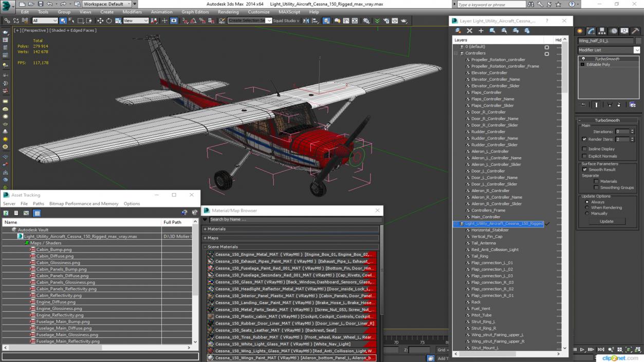 Light Utility Aircraft Cessna 150 Rigged for Maya 3D model