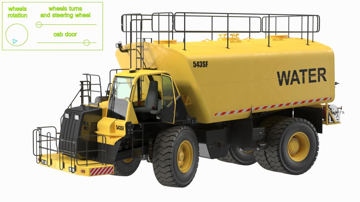 Yellow Construction Water Truck Rigged for Maya 3D